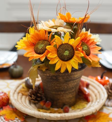 Sunflower Floral Arrangements, Diy Wedding Bouquets, Sunflower Arrangements, Orange Sunflowers, Bathroom Decorations, Fall Table Centerpieces, Potted Flowers, Decorations Table, Diy Wedding Bouquet