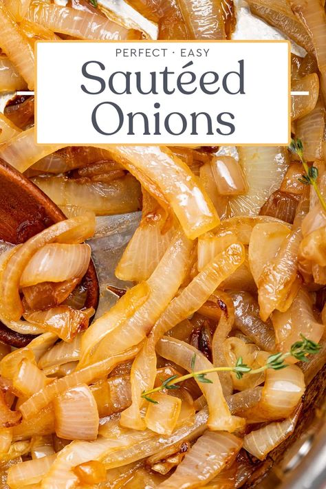 These sautéed onions are quick and easy to make! They're deeply flavorful, slightly sweet, and perfectly tender. Add these sautéed onions to a sandwich, salad, or simply enjoy them as a side dish! 40 Aprons, Sauteed Onions, Sautéed Onions, Sandwich Salad, Side Dish Recipes Easy, Grilled Onions, Keto Side Dishes, French Dip, Onion Recipes