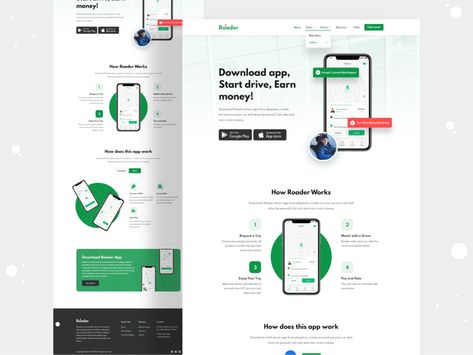 Ride Sharing Mobile App Landing Page by Mahmudul Hasan Manik for Devignedge on Dribbble Mobile App Landing Page, Mobile Landing Page, Taxi App, App Landing Page, Website Design Layout, App Design Inspiration, Wordpress Website Design, Ui Design Inspiration, Web Layout Design