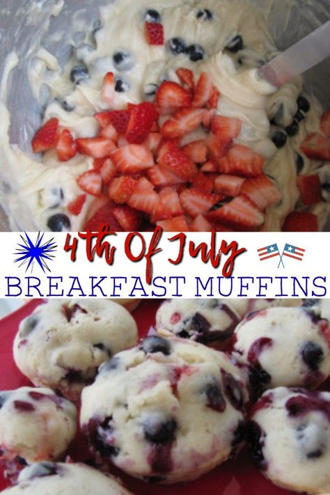 4th Of July Breakfast Muffins #4thofjuly #muffins #strawberries #blueberries #patriotic Fourth Of July Breakfast, 4th Of July Breakfast, Blueberries And Strawberries, Muffins Breakfast, 4th Of July Desserts, Strawberries Blueberries, Recipe Breakfast, Fourth Of July Food, Star Food