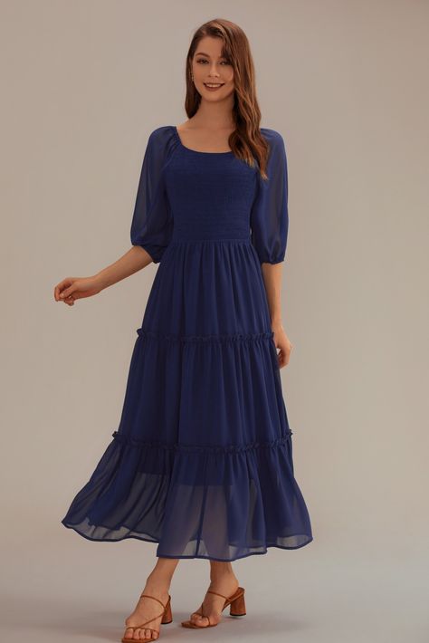 Evening Maxi Dresses, Solid Midi Dress, Solid Maxi Dress, Well Dressed Women, Vintage Boho Fashion, Timeless Dress, Chiffon Midi Dress, Tiered Midi Dress, Comfy Dresses