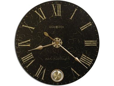 This Moment in Time™ gallery clock features a brushed brass-finished pendulum viewed through a window at the numeral "6" position. The aged dial offers black-crackle finish with aged gold center medallion and gold hands. #Clock #WallClock  #BlackClock #FathersDay #GoldClock #FathersDayGiftIdeas #FathersDayGift #MensAccessories #MensDecor #Trendy #Woodleys #HowardMiller Gallery Wall Clock, Howard Miller Wall Clock, Night Gallery, Gold Clock, London Wall, Black Wall Clock, London Night, Howard Miller, Oversized Wall Clock