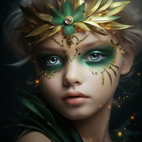 Elf Queen Makeup, Woodland Elf Makeup, Green Face Paint, Fairy Photography, Enchanted Party, Elf Face, Woodland Elf, Creepy Halloween Makeup, Fairy Costumes