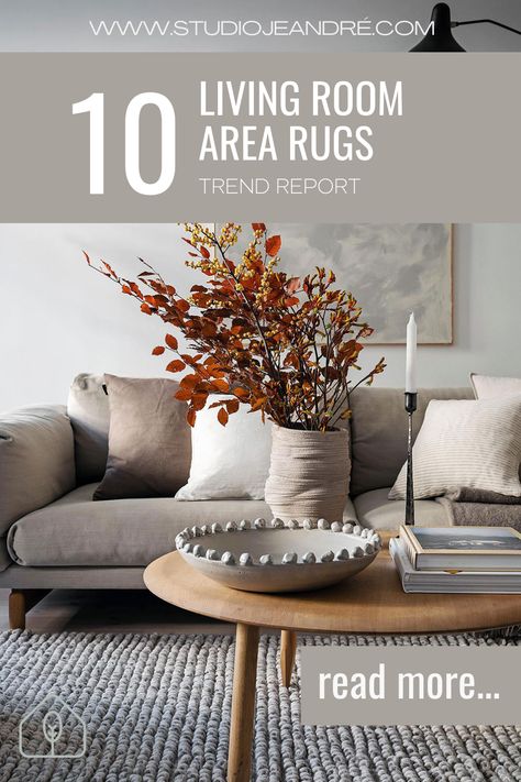 Looking to elevate your living room? Check out our latest blog post on the top 10 living room rug trends! From natural fibres to bold colours and geometric prints, we've got you covered. To help you find the ideal rug, we’ve compiled a list of the top 10 living room rug trends. From natural fibres to Moroccan prints, these eye-catching designs will add a stylish touch to your living room while remaining timeless and on-trend. #livingroomdecor #interiordesign #homedecor #rugtrends Modern Rug Ideas For Living Room, Area Rug Ideas For Living Room, Contemporary Area Rugs Living Room, Rugs For Modern Living Room, Living Room Rug Ideas On Hardwood Modern, Rug Ideas For Living Room Colour Schemes, Extra Large Rugs Living Rooms, Layering Area Rugs Living Rooms, Bold Rugs In Living Room