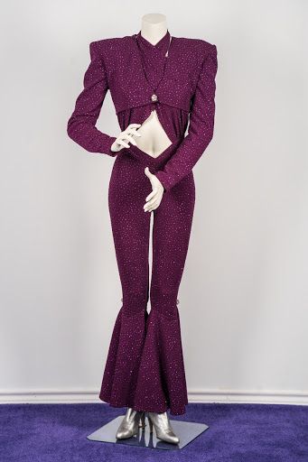 This iconic jumpsuit was personally designed by Selena in her favorite color, purple. It was worn during her last major concert in the Houston Astrodome on... Selena Purple Jumpsuit, Selena Quintanilla Costume, Selena Purple Outfit, Houston Astrodome, Selena Museum, Selena Costume, Selena Quintanilla Outfits, Selena Quintanilla Fashion, Selena Dresses