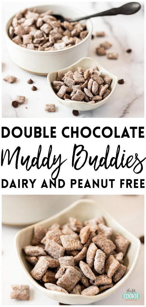 Nut Free Puppy Chow Recipe, Peanut Free Puppy Chow Recipe, Gluten Free Dairy Free Puppy Chow, Nut Free Muddy Buddies, Allergy Friendly Puppy Chow, Peanut Free Muddy Buddies, Peanut Free Desserts Allergies, Dairy And Nut Free Desserts, Peanut Butter Free Puppy Chow