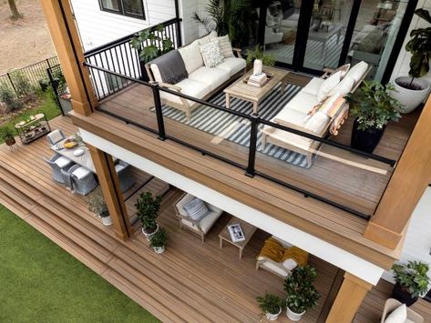 Hgtv Smart Home 2022, Second Story Deck, Small Balcony Ideas Apartment, Backyard Views, Hgtv Dream Home, Balcony Ideas Apartment, House Deck, Decks Backyard, Small Balcony Ideas