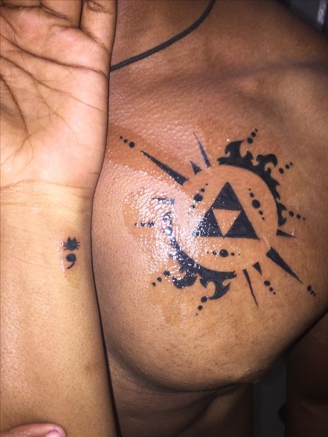 Semi-colon and Tri-Force Tattoos Tri Force Tattoo Ideas, Tri Force Tattoo, Leaf Tattoos, Maple Leaf Tattoo, Tattoos For Guys, Tatting, Tattoos, Drawings