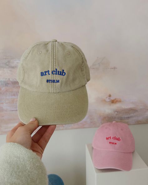 Art club loading.. 🩵🩵 Which one is your favorite? Ball Cap Aesthetic, Cool Merch Ideas, Cap Merch, Hiking Attire, Art Merch, Trendy Products, Cute Caps, One Drop, Instagram Art