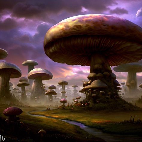 DALL-E / Prompt = "Giant Fantasy Mushrooms" Fantasy Things, Giant Mushroom, Midsummer Nights Dream, Animated Gifs, Images Photos, Bing Images, High Quality Images, Fantasy Art, Stuffed Mushrooms