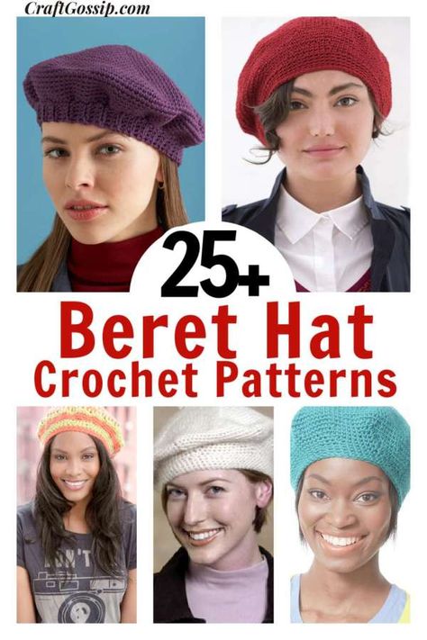 25 Classic Beret Hat Crochet Patterns – Crochet Crochet French Beret Free Pattern, Free Crochet Hats For Women, Crochet Beret Free Pattern Easy, Tam Hat Pattern, Knitted Beret Patterns Free, Beret Knitting Pattern Free, Crochet Beret Free Pattern, Knit Beret Pattern, Beret Hat Crochet