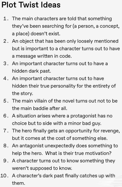 Plot Twist Ideas. Plot Points Ideas, Comedy Plot Ideas, Group Rp Plot Ideas, Plot Twists Ideas Mind Blown, Thriller Plot Twist Ideas, Love Story Plot Twists, Create A Story With A Plot Twist Challenge, Anime Plot Ideas, Story Twist Ideas