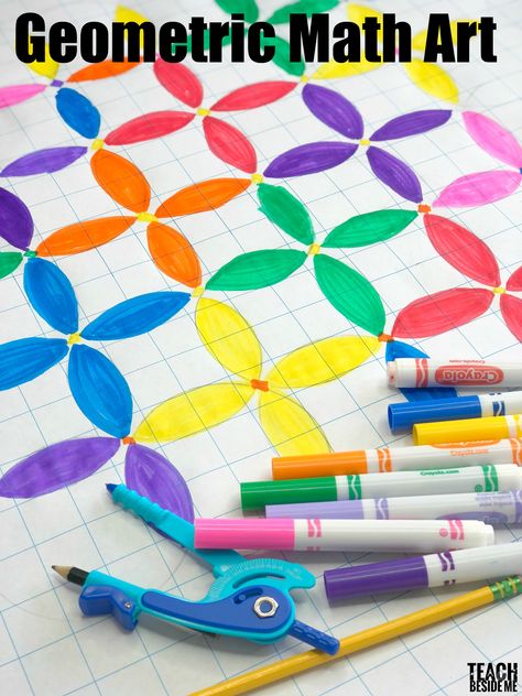 Geometric Math Art with Circles- Fun STEM / STEAM project for Kids via @karyntripp Math Art Drawing, Art With Circles, Math Art Activities, Math Art Projects, Steam Art, Middle School Art Projects, Stem Steam, Unit Studies, Math Projects