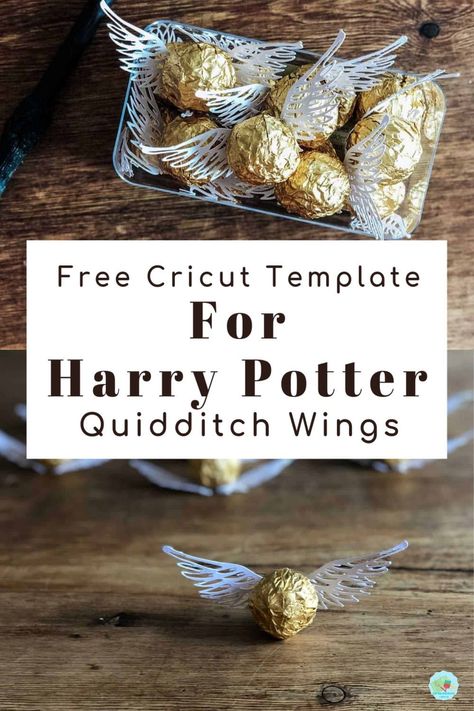 Free Cricut template Harry Potter Quidditch Wings which can be used for a paper cut scrapbook template or on vinyl for themed Harry Potter  rooms, to make homemade Cricut favours for Harry Potter Halloween parties and Harry Potter themed Christmas decorations for the holiday season #HarryPotter #CricutHarryPotter #ExtraordinaryChaos Cricut Projects Harry Potter, Harry Potter Cricut Crafts, Harry Potter Cricut Ideas, Harry Potter Party Favours, Snitch Wings Template, Harry Potter Printables Free Prints, Party Decorations Cricut, Harry Potter Cricut Free, Harry Potter Paper Printables