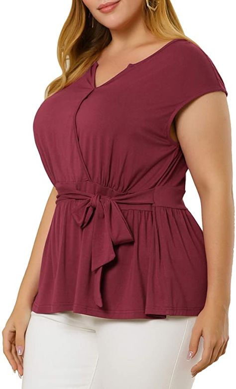 Plus Size Shirts For Women, Neck Bow Tie, Wrap Tank Top, Plus Size Peplum, Bow Tie Blouse, Women Blouses Fashion, Plus Size Brands, Free Tops, Neck Bow