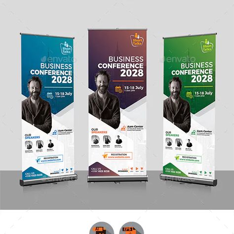 Conference Roll-Up Banner Template Web Banner Design Creative, Pull Up Banner Design, Conference Banner, Rollup Design, Standing Banner Design, Roll Up Banner Design, Rollup Banner Design, Conference Branding, Conference Banners