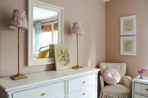 Sherwin Williams Likeable Sand, Likeable Sand Sherwin Williams, Likeable Sand, Grandmillennial Bedroom, Girls Bedroom Design, Hemnes Bookcase, Girls Bedroom Vintage, Easy Diy Home Projects, Bluebird Vintage