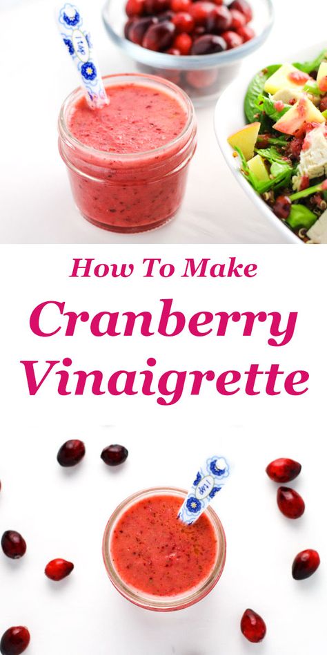 This Cranberry Vinaigrette can be made in less than 5 minutes and is perfect for your holiday salad! | Tastefulventure.com Holiday Salad Dressing, Cranberry Vinaigrette, Holiday Salad, Thanksgiving Salad, Holiday Salads, Leftover Cranberry Sauce, Vinaigrette Salad, Cranberry Salad, Vinaigrette Recipes