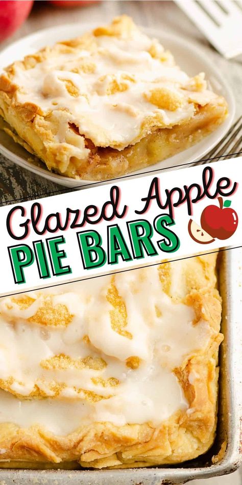 Glazed Apple Pie Bars are a sheet pan dessert made with a flaky homemade crust and sweet glaze. A square of this apple slab pie is absolutely delicious and the perfect dessert for a crowd! Sheet Pan Dessert, Apple Pie Bars Recipe, Dessert For A Crowd, Savory Apple Recipes, Best Apples For Baking, Apple Slab Pie, Homemade Crust, Apple Pie Bars, Sweet Glaze