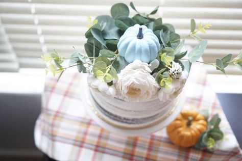 A Little Pumpkin Baby Shower | CatchMyParty.com Lil Pumpkin Baby Shower, Pumpkin Photos, Baby Shower Cakes For Boys, Coed Baby Shower, Blue Pumpkins, Baby Shower Pumpkin, Pumpkin Theme, Fall Baby, Baby In Pumpkin