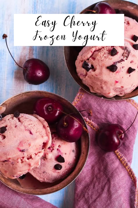 Frozen Black Cherry Recipes, Cherry Frozen Yogurt, Frozen Cherry Recipes Healthy, Greek Yogurt Ice Cream Recipe, Cherry Recipes Healthy, Homemade Frozen Yogurt Recipes, Cherry Sorbet, Cherry Yogurt, Chocolate Frozen Yogurt