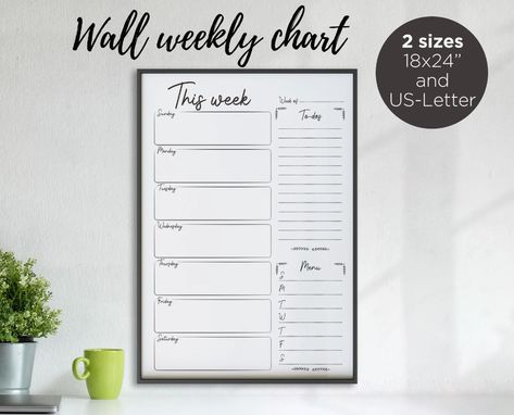 Wall Weekly Planner Schedule Printable/ Family Wall Calendar | Etsy Family Organizer Board, Family Organization Board, Family Planner Wall, Weekly Wall Planner, Housekeeping Schedule, Weekly Family Planner, Schedule Board, Home Command Center, Framed Calendar