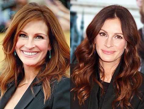 Julia Roberts Hair, Red Hair Brown Eyes, Reddish Brown Hair Color, Reddish Brown Hair, Dark Red Hair, Haircut Types, Hair Color Auburn, Brown Chocolate, Super Hair