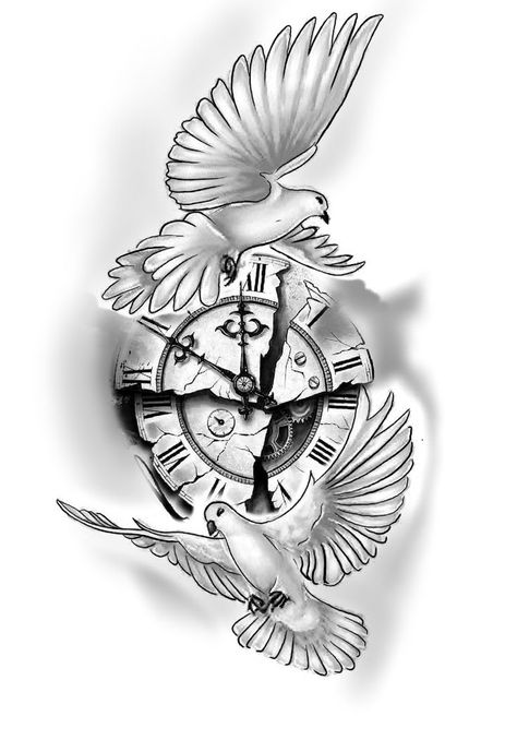 Clock Tattoo Design For Men Arm, Tattoo Designs Men Chest, Dove Tattoo Design For Men, Clock Tattoo Design For Men, Dove Tattoo Men, Clock Tattoo Designs, Clock Tattoos, Memorial Tattoo Designs, Mangas Tattoo