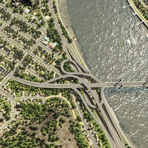 Cities Skylines Interchanges, Highway Interchange, Highway Architecture, City Skylines Game, City Builder, City Maps Design, Urban Design Graphics, Cities Skylines, Brutalism Architecture