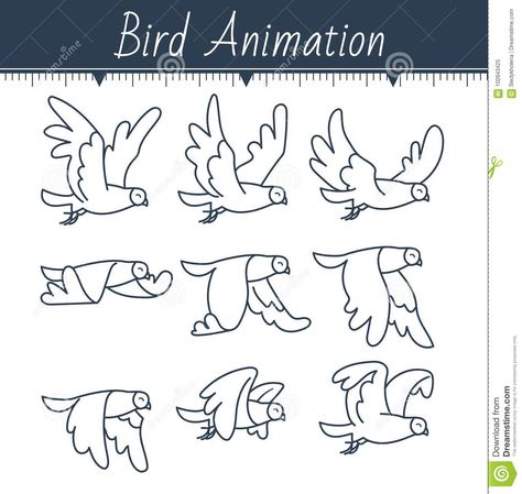 Bird Flying Animation Frames, How To Draw A Bird Flying, Cartoon Bird Flying, Animation Tutorial Frame By Frame, Bird Flying Animation, Frame By Frame Animation Reference, Pigeon Animation, Bird Flying Drawing, Moving Crafts