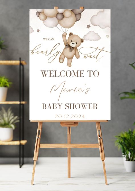 Celebrate your special milestone with this adorable and customisable Welcome Sign. Our Brown Bear Floating Balloons Sign is perfect for a Baby Shower/ Gender Reveal bash.  This listing offers you the convenience of a Digital template. No need to worry about printing or shipping; simply download the template instantly and start spreading the excitement With this listing, you will receive an Instant Download of the template. We provide the design in a Canva format, ensuring easy customisation acco Bears Gender Reveal, Welcome Shower Sign, Shades Of Brown Gender Reveal, Brown Bear Gender Reveal, Shades Of Brown Baby Shower Decor, Bear Gender Reveal Decorations, Brown Gender Reveal Ideas, Welcome To, Baby Shower Ideas Teddy Bear