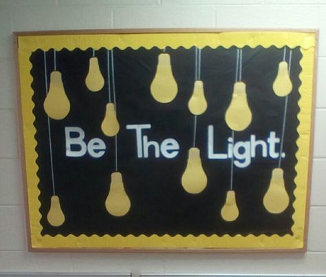 Genesis Bulletin Board Ideas, Lightbulb Theme Bulletin Board, Be The Light Bulletin Board, Easter Bulletin Board Ideas For Church, Light Of The World Bulletin Board, Be The Light Bulletin Board Ideas, August Bulletin Board Ideas For Church, August Church Bulletin Board Ideas, Faith Bulletin Board Ideas