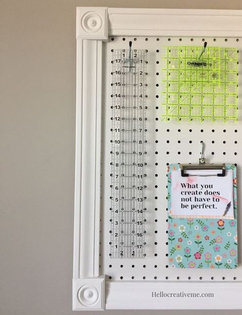 Craft Room Peg Board Organization, Framed Pegboard Ideas, Peg Board Frame Diy, Hanging Pegboard On Wall, Pegboard For Sewing Room, Pegboard Frame Diy, Pegboard Frame, Framing Pegboard Diy, Craft Room Pegboard Ideas