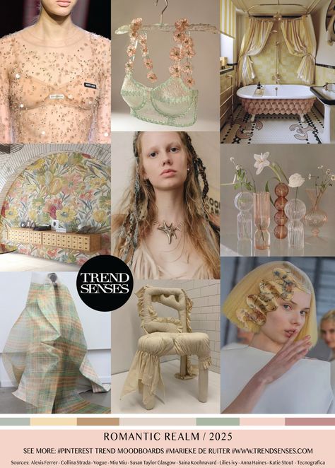 ROMANTIC REALM // 2025 – Trendsenses - #mariekederuiter #mood #trend #moodboard #2025 #forecasting - Sources: Alexis Ferrer – Collina Strada – Vogue – Miu Miu – Susan Taylor Glasgow – Saina Koohnavard – Lilies ivy – Anna Haines – Katie Stout – Tecnografica Fashion Trend 2025, 2025 Fashion Trends, Fashion Trending Moodboard, Aw 2024, Fashion 2025, Fashion Trend Board, Trends 2025, Fashion Trend Forecast, 2025 Fashion