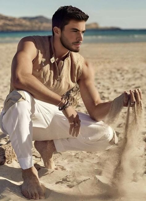 Men Linen Pants, Italian Shop, Vacation Outfits Men, Beach Editorial, Male Models Poses, Sea Photography, Men Photoshoot, Beach Pictures Poses, Beach Photography Poses