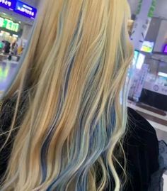 Blonde Hair With Blue Tips, Blonde Hair With Blue Highlights, Blue Tips Hair, Blonde And Blue Hair, Pink Hair Streaks, Darling Charming, Blue Hair Highlights, Long White Hair, Hair Color Streaks