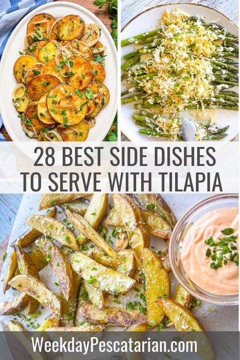 Tilapia Dishes Dinners, What To Eat With Tilapia, What Sides Go With Talipia, Dinners With Tilapia, Easy Tilapia Dinner Recipes, Tilapia Recipes With Sides, Meals With Talipia, Tilapia Side Dishes Dinners, Sides With Tilapia Dinners