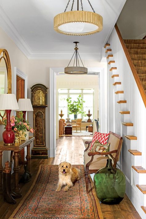 Don’t Neglect the Entry House Foyer, House Bunny, House Entry, Grand Father, Foyer Ideas, Bunny Williams, Farmhouse Decorating, Southern Living Homes, Entry Ways