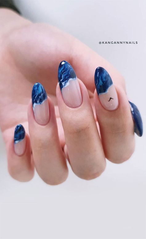 8. Blue Ocean Wave Tip Nails Summer is here babe! And it’s time to get summer-ready, which includes getting a pretty manicure. Bright, Nude,... Blue Ocean Nail Art, Beach Waves Nails, Beach Vibe Nail Designs, Ocean Wave Nail Design, Ocean Waves Nails, Ocean Marble Nails, Ocean Vibe Nails, Waves On Nails, Beach Vibes Nails