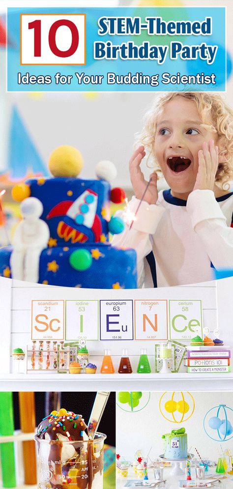 Stem Party Ideas, Engineering Birthday Party Ideas, Science Themed Birthday Party Decorations, Science Party Decor, Stem Birthday Party Ideas, Science Themed Party, Science Birthday Party Ideas, Science Birthday Party, Science Birthday