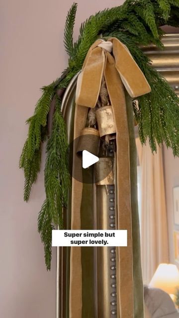 Erin Conway on Instagram: "Sharing a simple tutorial for adding some sweet bells and ribbons to your garland. These exact ribbons, bells and garland are linked on my LTK" Garland With Bows Christmas, Garland With Ribbon Christmas, Garland With Bells And Ribbon, Bells On Garland, Christmas Garland With Bells, Ribbon On Garland, Garland Decor Ideas, Erin Conway, Garland With Bells