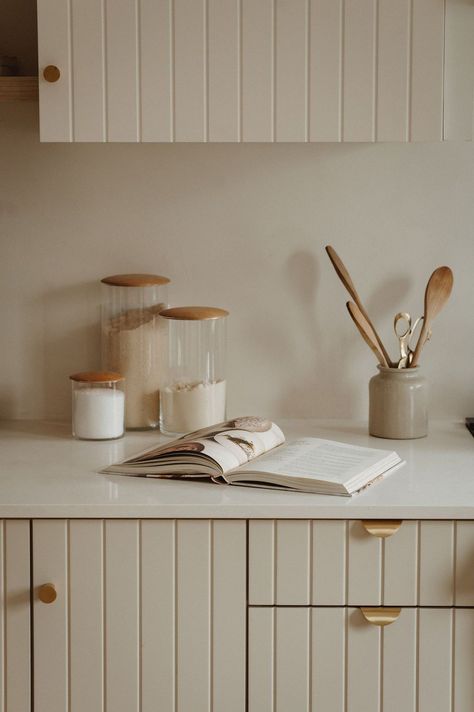 Wooden Kitchen Countertops, Beadboard Diy, Bead Board Cabinets, Kitchen Beadboard, Wooden Countertops Kitchen, Beadboard Kitchen, Kitchen Vignettes, Wooden Countertops, Styling Shelves