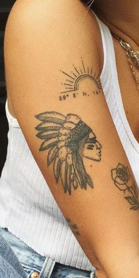 Native Knee Tattoo, Native Indian Women Tattoo, Native American Small Tattoos, Indeginous Tattoo Ideas, Mohawk Indian Tattoo, Native Tribe Tattoo, Small Indian Tattoo, Native American Inspired Tattoos, Boho Tattoos For Women Free Spirit