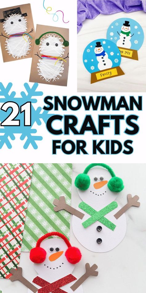 A collection of fun, easy snowman crafts for kids to do at home or at school! With paper crafts, yarn crafts, popsicle crafts and more! These will keep your kids busy all winter long. January Crafts For First Grade, Preschool Snowmen Crafts, Sneezy Snowman Craft, Winter Craft Classroom, Snowman Art For Kindergarten, Kindergarten Snowman Crafts, Snowman Crafts For Kids To Make, Snowman Crafts Kindergarten, Snowman Art Kindergarten