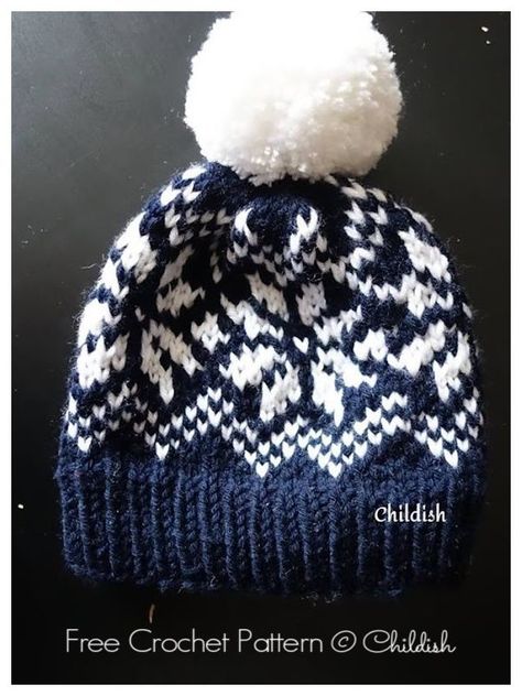 Snowflake Knit Look Hat Free Crochet Patterns Fair Isle Crochet Patterns Free Hats, Knit Snowflake Hat Pattern, Icelandic Hat Knitting Patterns, Crochet Mountain Hat, Crochet Snowflake Hat Free Pattern, Knitted Fair Isle Hat Patterns Free, Chunky Fair Isle Knit Hat, Fair Isle Beanie Pattern Free Knitting, Fair Isle Hat Pattern Free Charts