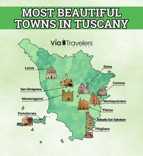 Map of Towns in Tuscany to Visit Things To Do In Tuscany Italy, Monteriggioni Italy, Tuscany Holiday, Italy Places, Cortona Italy, Italy Trip Planning, Tuscan Towns, Italy Destinations, Where's Waldo