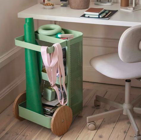 Ikea's Gorgeous Viral Storage Cart Is Now $25 Off Through May 7 Ikea Gym Storage, Ikea Home Gym, Ikea Cart, Clever Furniture, Mid Century Interior, Boho Mid Century, Mid Century Living, Ikea Home, Utility Cart