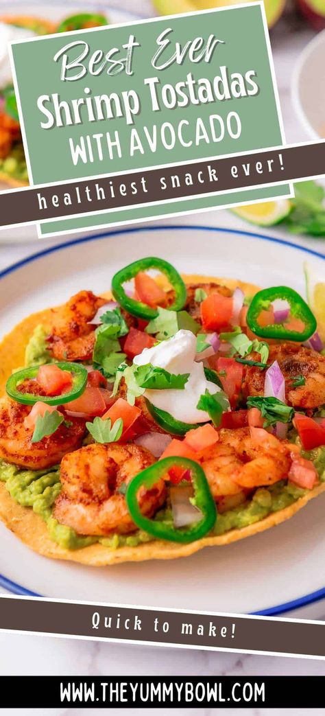 Shrimp Tostadas are fresh, flavorful, and easy to make. Crispy tostadas topped with juicy shrimp, creamy avocado mash, cilantro, and zesty toppings for a quick and delicious meal! How To Warm Tortillas, Shrimp Tostadas, Homemade Taco Seasoning Mix, Tostada Recipes, Potato Pasta, Juicy Shrimp, Fresh Avocado, Easy Shrimp, Mexican Food Recipes Easy