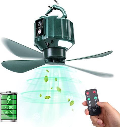 DUKUSEEK Tent Ceiling Fans for Camping, 7500mAh Portable Tent Fans with Light and Remote Control, Power Bank, USB Battery Operated Camping Fan with Hanging Hook for Canopy Tent, RV Tent Ceiling, Tent Fan, Camping Fan, Hanging Tent, Lost Lands, Canopy Tent Outdoor, Portable Tent, Emergency Power, Luxury Camping