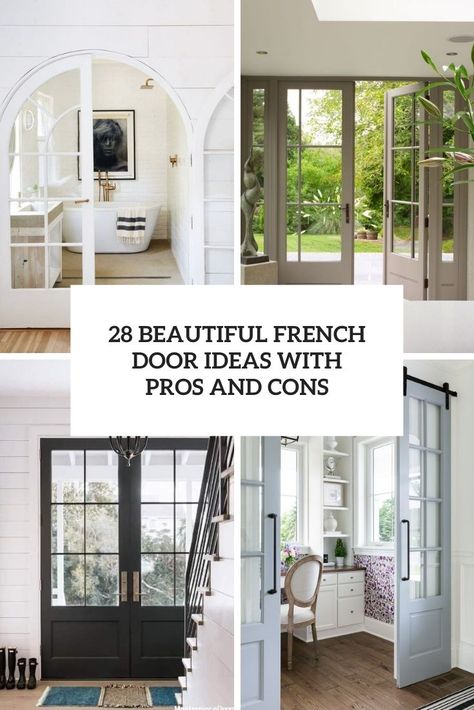 beautiful french door ideas with pros and cons cover Dark French Doors Interior, Light Wood French Doors, French Doors Living Room Interior Design, French Door Back Door, 3 Sets Of French Doors, French Door Design Ideas, French Doors Living Room To Porch, French Door Backyard, Painted French Doors Interior